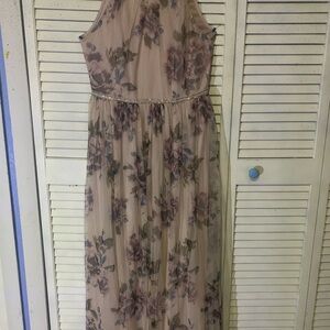 Elegant Floral Maxi Dress Party Dance Cocktail Beaded Belt High Neck